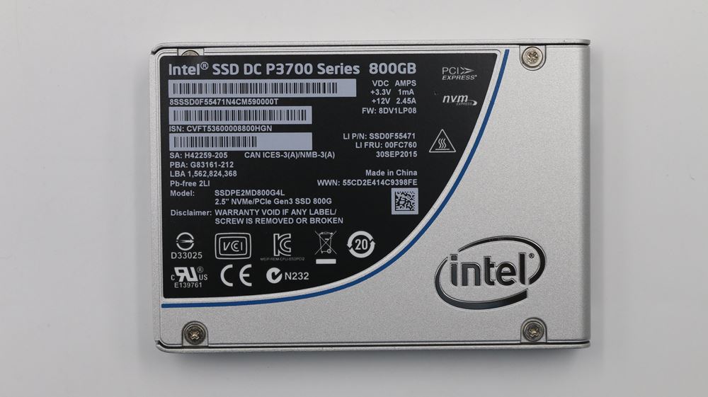 Lenovo Rack Server - RD550 (ThinkServer) SOLID STATE DRIVES - 00FC760