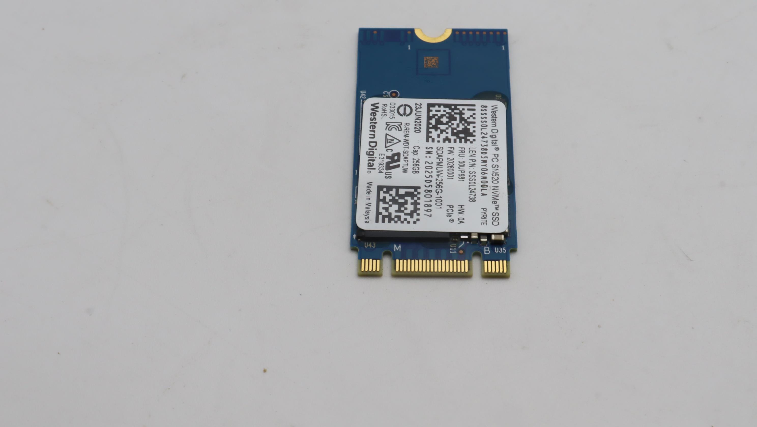 Lenovo Part  Original Lenovo SSD M.2 PCIe NVMe FRU
SSD 256GB RoHS
WD M.2-2242 SN520 256GB Gen3x2