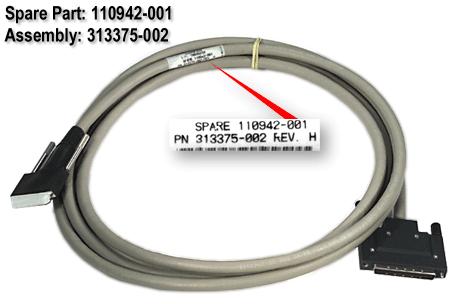 HPE Part 110942-001 SCSI interface cable with thumbscrews on both ends - 68-pin vertical offset very high density (M) connector to 68-pin high density (M) connector - 3.7m (12ft) long