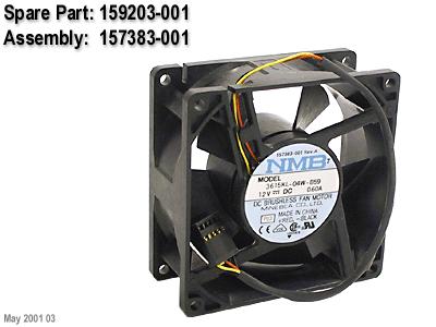 HPE Part 159203-001 HPE Tubeaxial fan assembly - 92mm (3.62 inches) x 92mm (3.62 inches) x 38mm (1.5 inches), 74CFM - Standard velocity CPU fan - Mounts to the rear panel