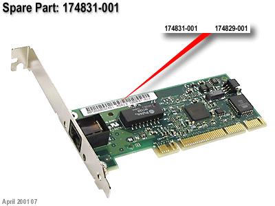 HPE Part 174831-001 HPE Compaq NC3123 10/100BaseT fast Ethernet PCI Network Interface Card (NIC) - Has Wake on LAN (WOL) and Preboot Execution Environment (PXE) - Has two rear panel LEDs (link/activity and 100BaseTX) and one RJ-45 (F) connector - Occupies one PCI slot