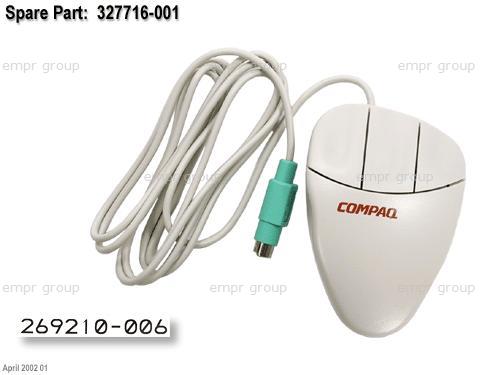 HPE Part 327716-001 HPE PS/2 three-button mouse (Opal white) - Has attached 2.13m (7.0ft) long cable with Green 6-pin mini-DIN connector