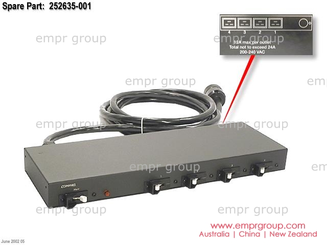 HPE Part 417580-D71 HPE 24A high voltage power distribution unit (PDU) core assembly - 200VAC-240VAC, 47-63Hz, 24A - Rack mount box with NEMA L6-30P (M) input connector and four C19 (F) connectors for power strips (sticks)