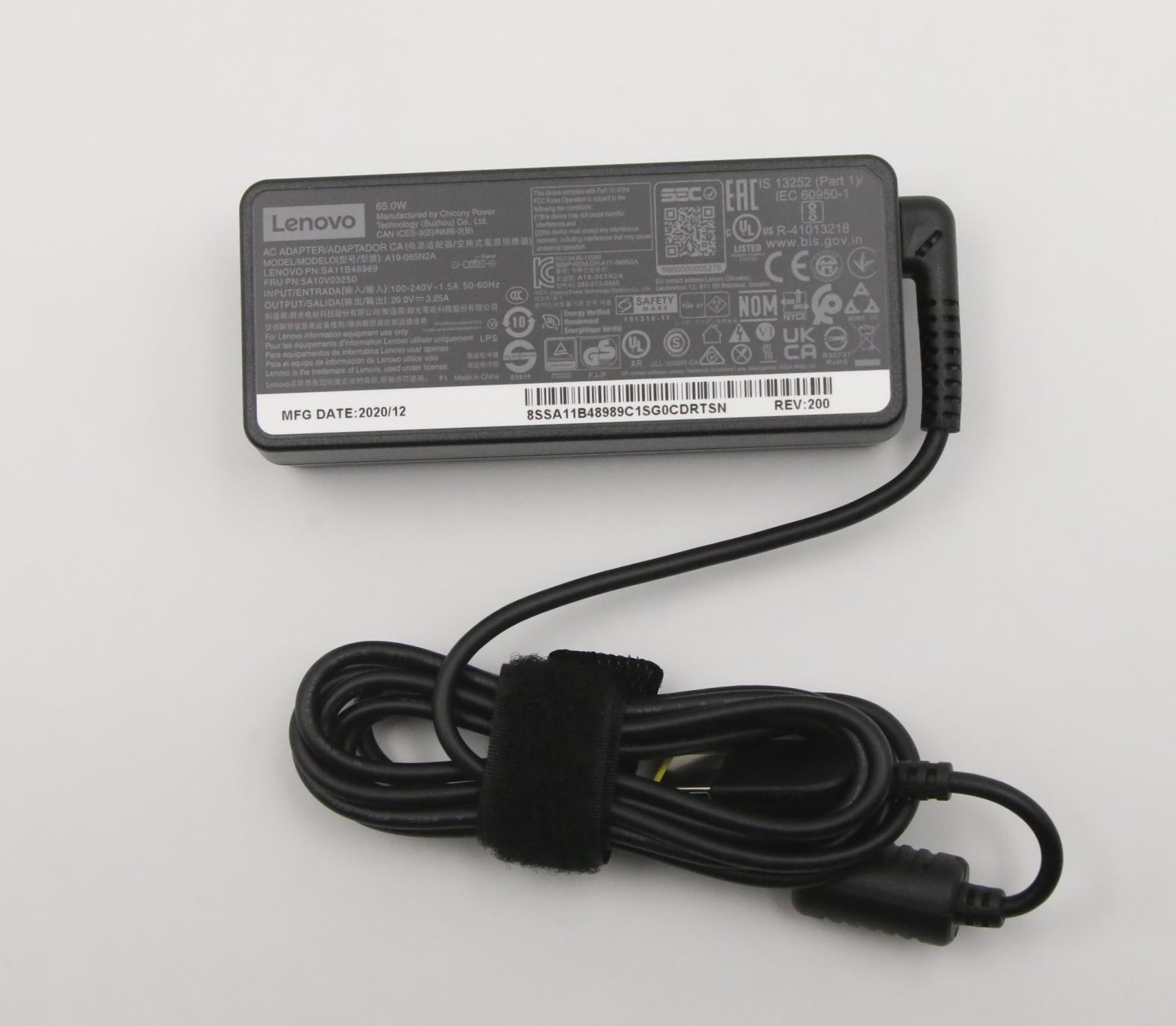 5A10V03250 - Original Lenovo 65W Charger, AC Adapter, Slim Tip Connector, 20V, 3.25A (Includes 0.5m Power Cord)
