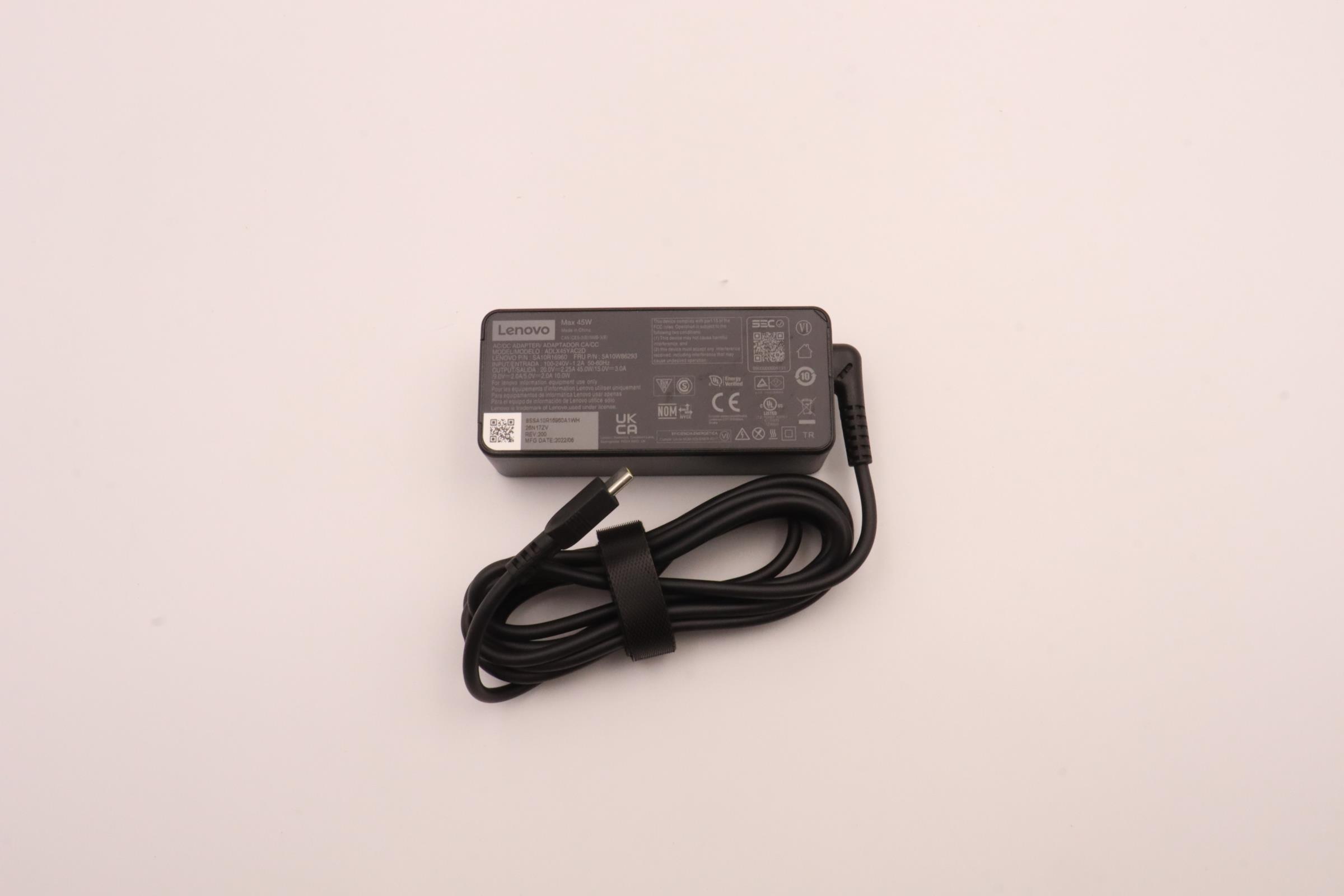 5A10W86293 - Original Lenovo 45W Charger, AC Adapter, USB-C Connector (Includes 0.5m Power Cord)