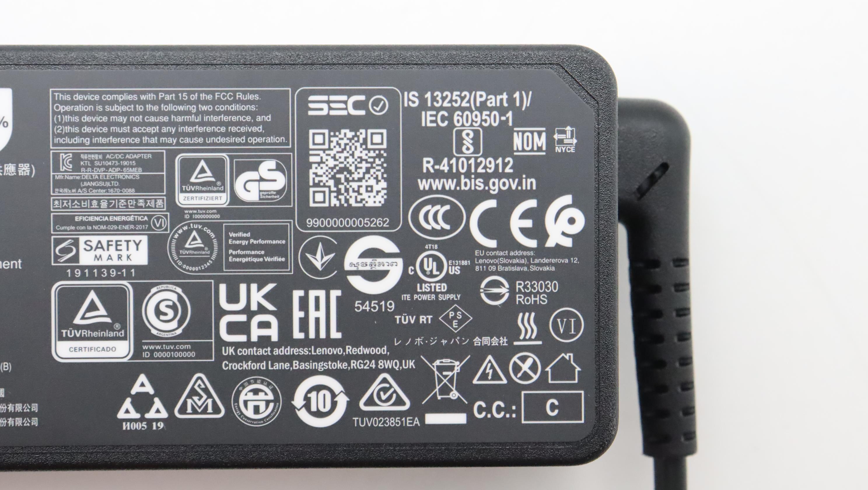 5A11H02878 - Original Lenovo AC ADAPTER 65W,3P,WW,DEL (Includes 0.5m Power Cord)