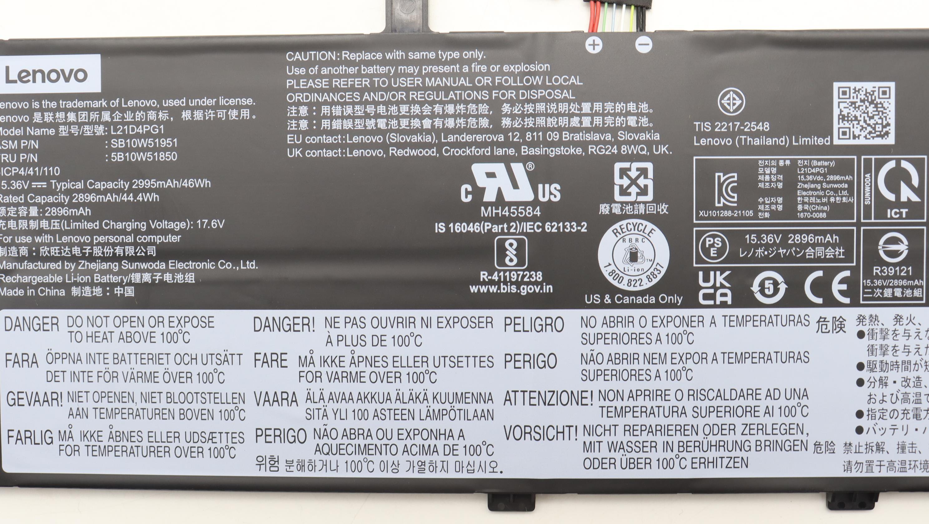 5B10W51850 - Original Lenovo BATTERY Internal, 4c, 46Wh, LiIon, SD/A
