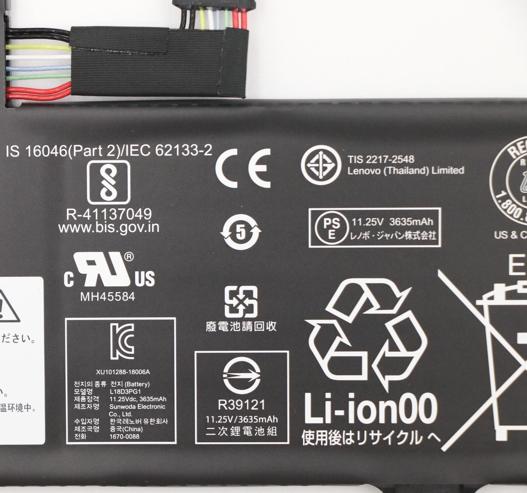 Lenovo Part  Original Lenovo 3 Cell Battery, 42Wh, 11.25V, Li-ion, L17M3PB0 L18D3PG1 SB10W67359