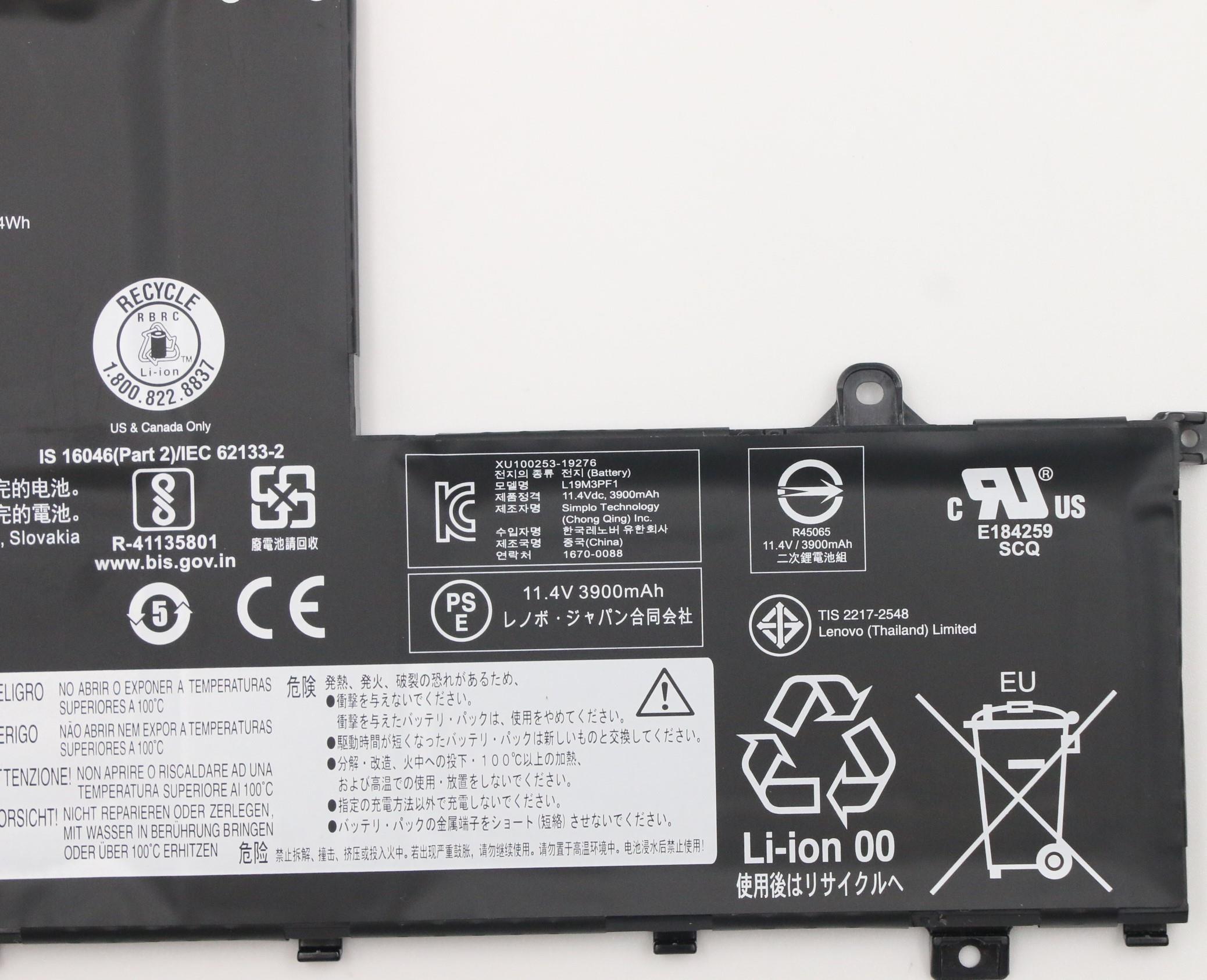 5B10W67364 - Original Lenovo 3 Cell Battery, 45Wh, 11.34V, Li-ion, L19M3PF9 L19M3PF1 SB10W67411