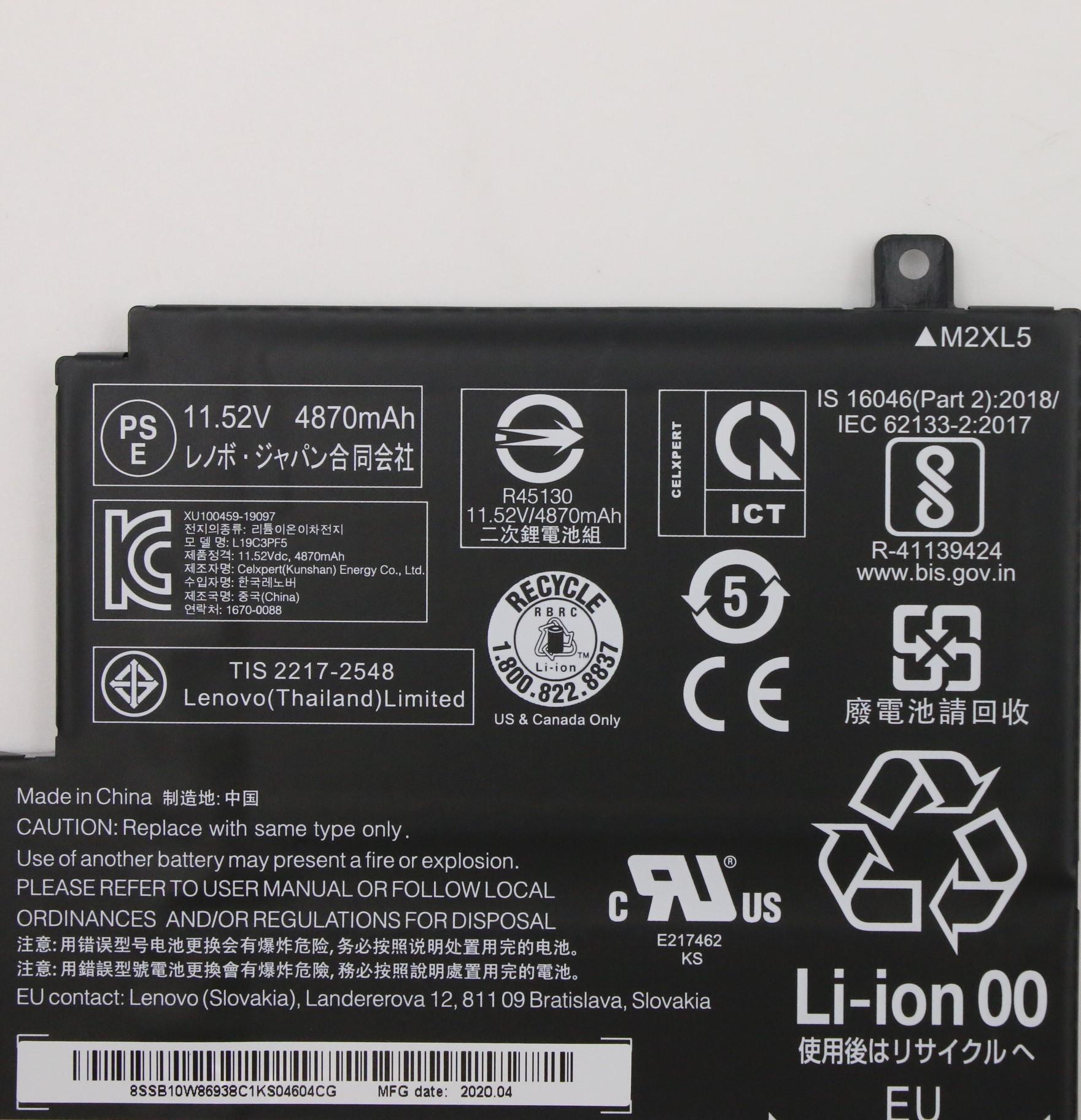 Lenovo Part  Original Lenovo CP/B L19C3PF5 11.52V 57Wh 3cell