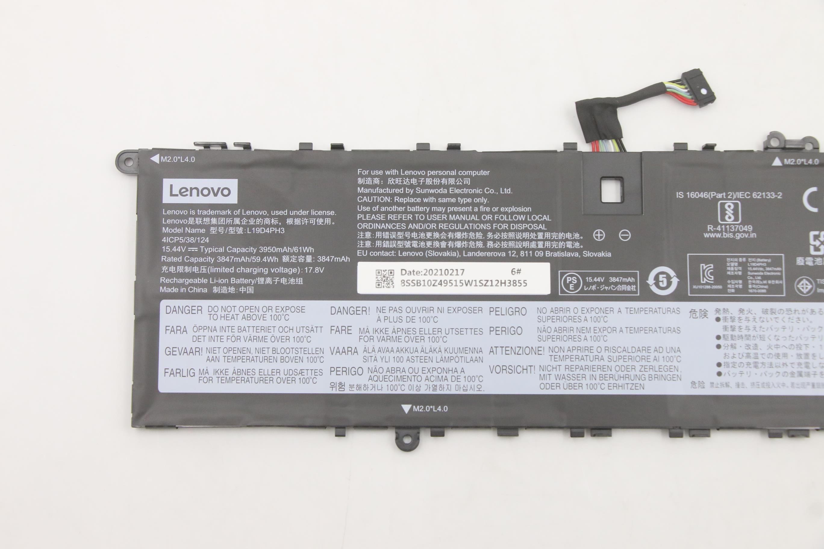 Lenovo Part  Original Lenovo FRU Yoga S750-14 pro SD/C L19D4PH3 15.44V 61Wh4cell bty