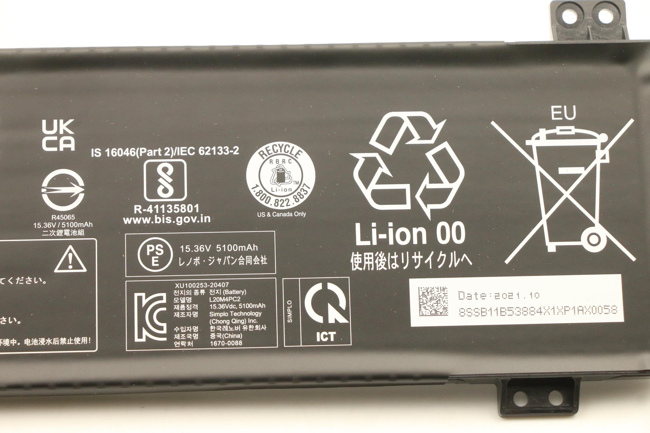 5B11B53885 - Original Lenovo Battery Y560 SP/B L20M4PC2 15.36V 80Wh 4cell 