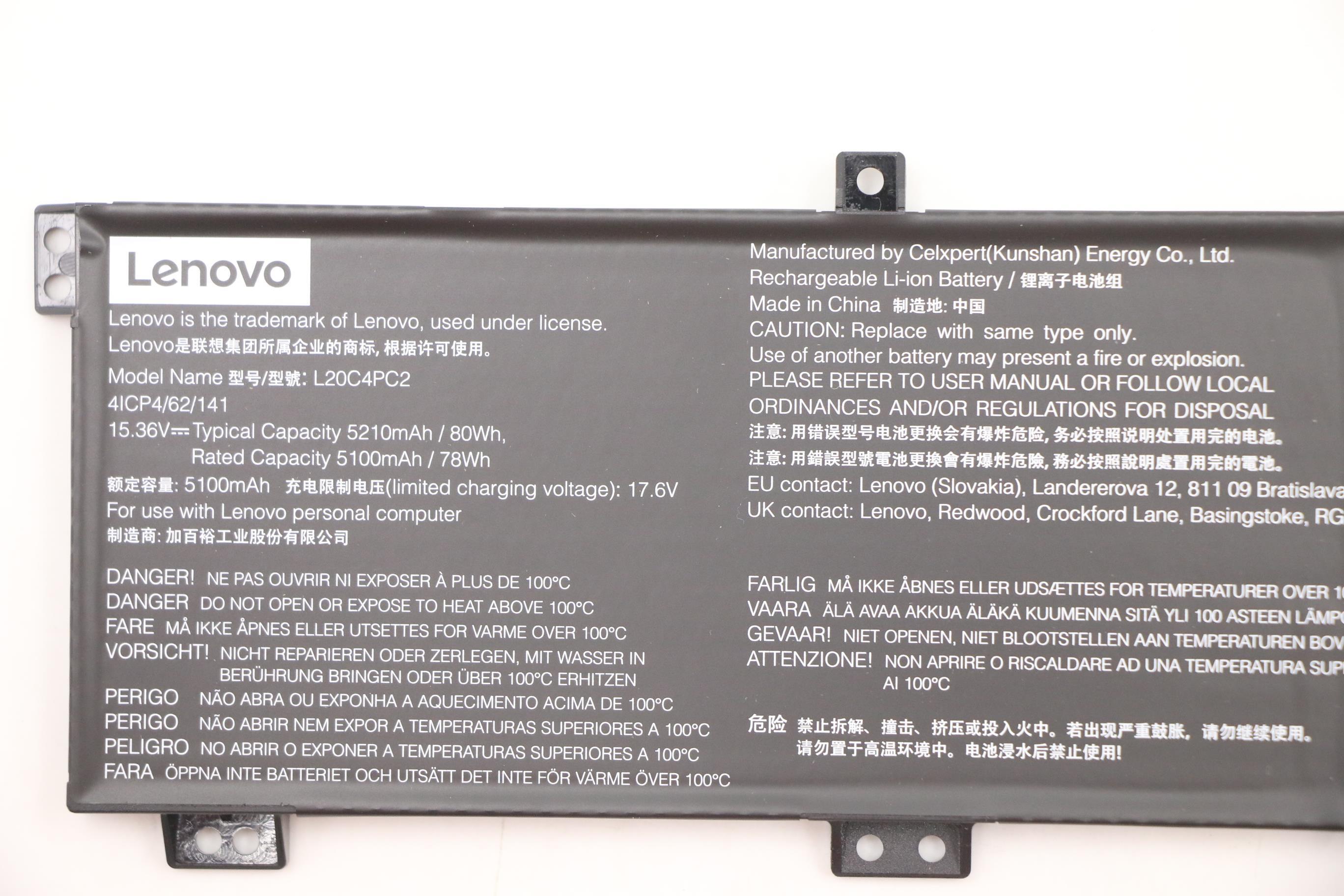 5B11B53889 - Original Lenovo Battery Y560 CP/A L20C4PC2 15.36V 80Wh 4cellL20C4PC2 SB11B53887