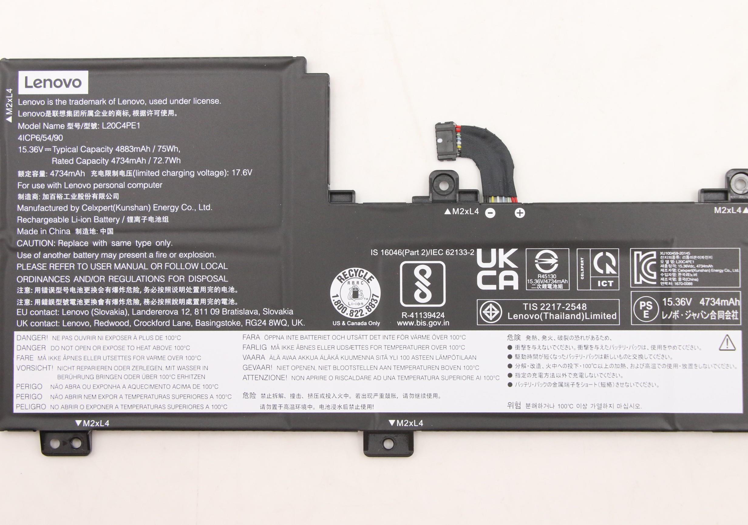 5B11B66555 - Original Lenovo Battery S560 CP/A L20C4PE1 15.36V 75Wh 4cellL20C4PE1 SB11B66553