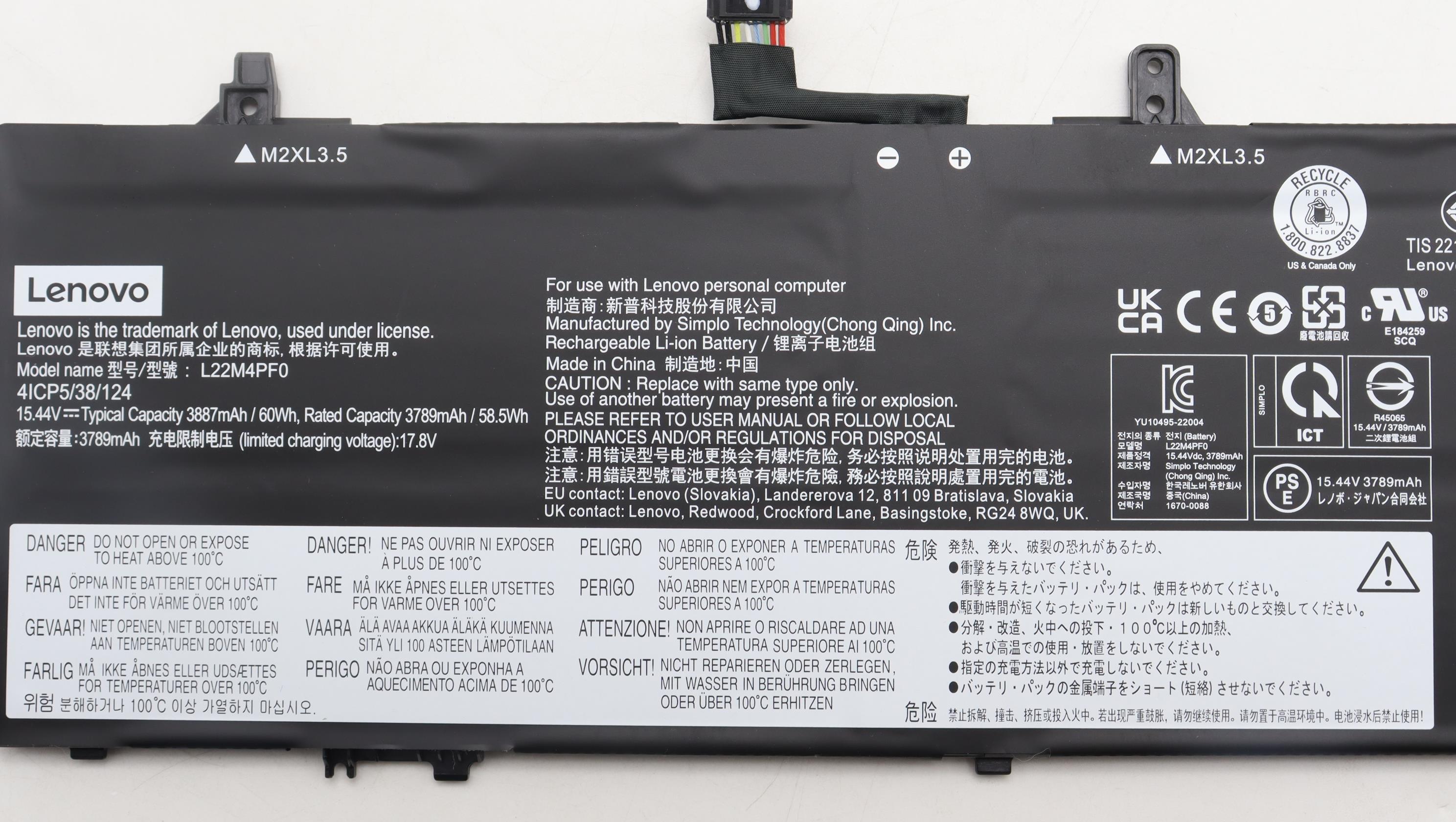 5B11J63612 - Original Lenovo BATTERY 4cell 60Wh 15.44V L22M4PF0 SP/A