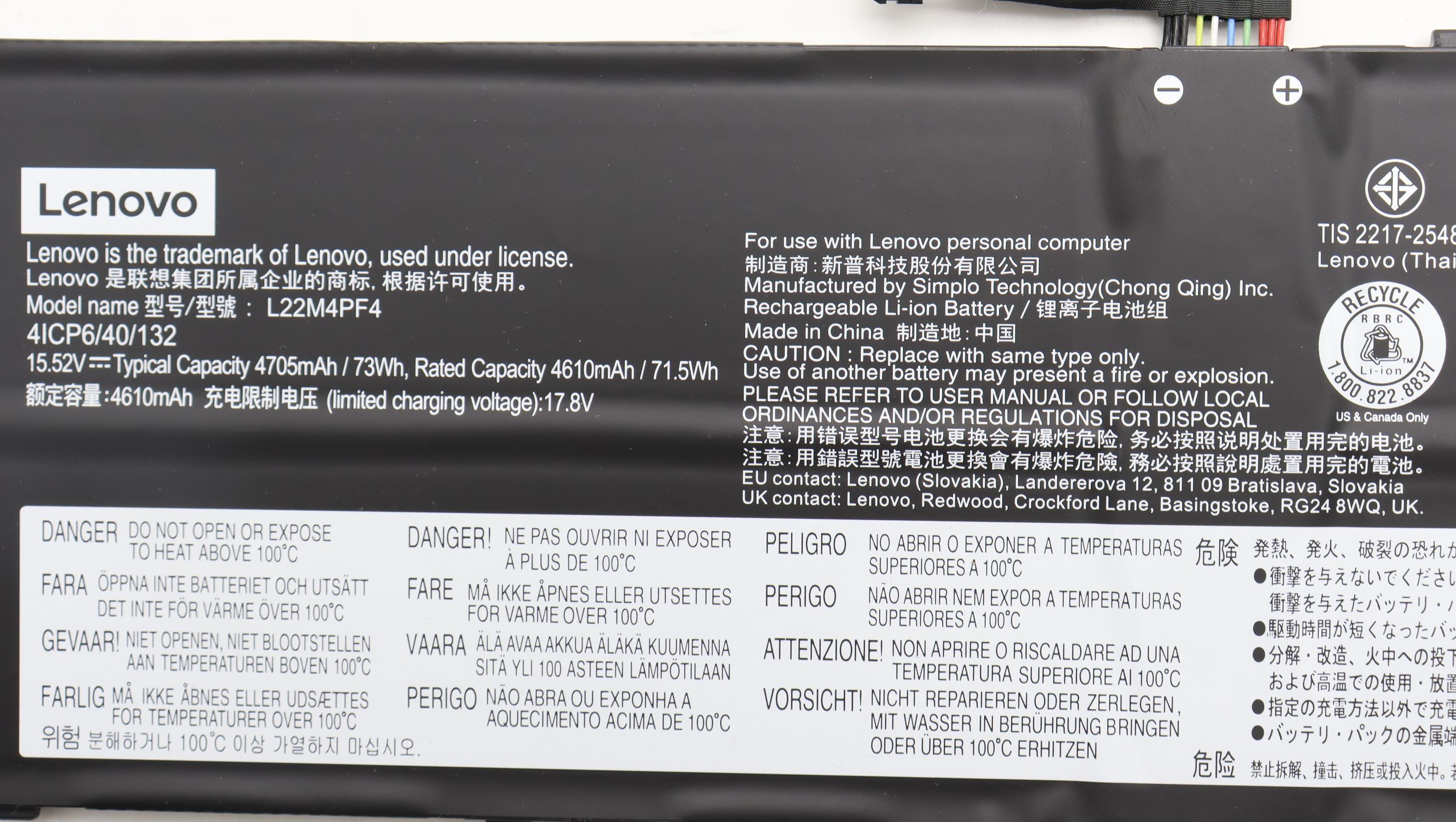 5B11K24764 - Original Lenovo BATTERY 4cell 73Wh 15.52V L22M4PF4 SP/A
