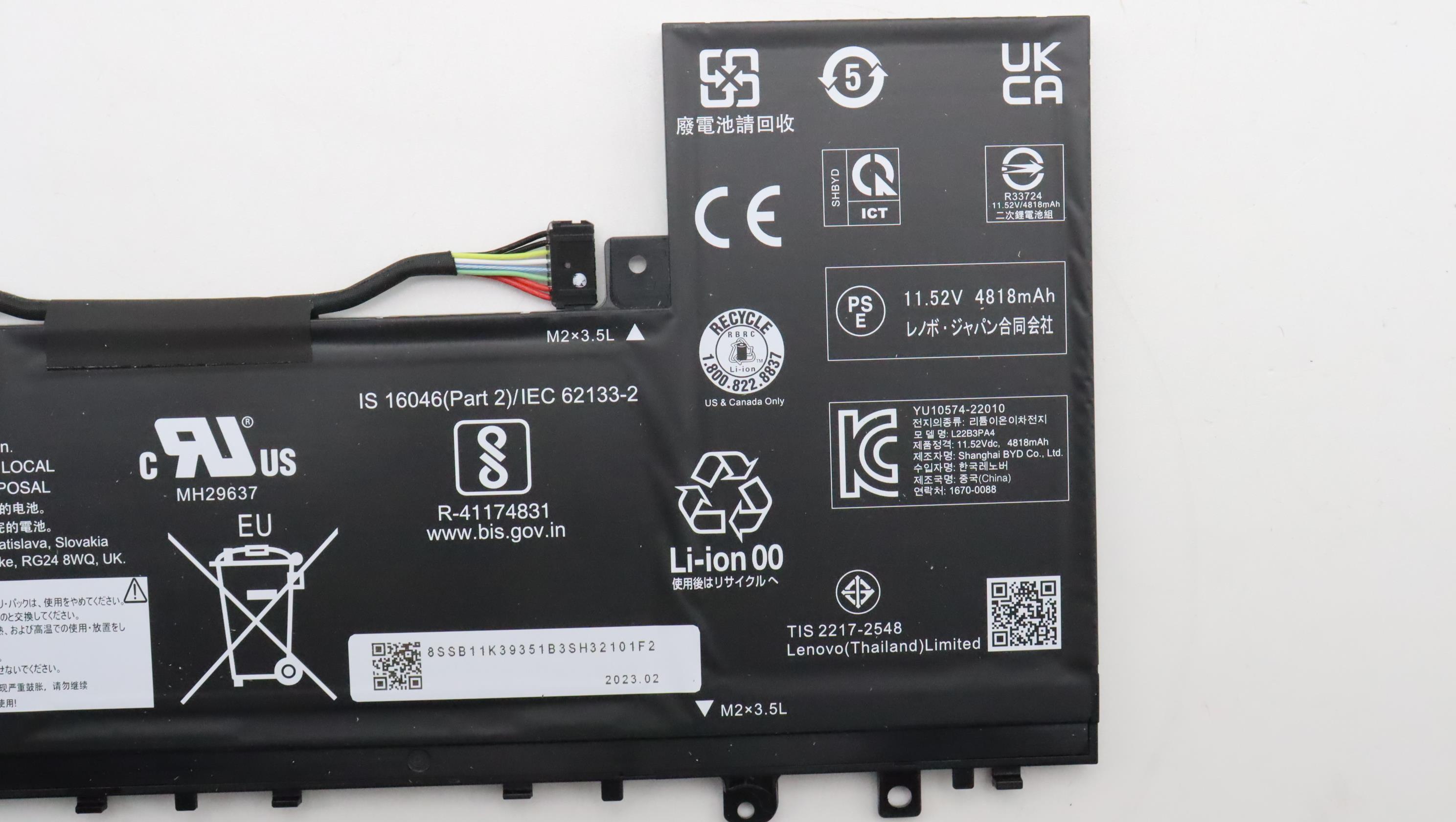 5B11K39359 - Original Lenovo BATTERY 3cell 56Wh 11.52V L22B3PA4 BYD