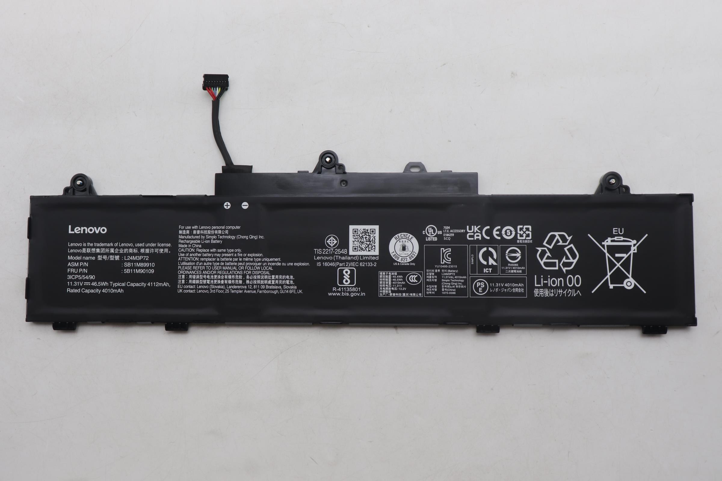 5B11M90109 - Original Lenovo Battery Internal, 3c 46.5Wh, LiIon, SMP, L24M3P72