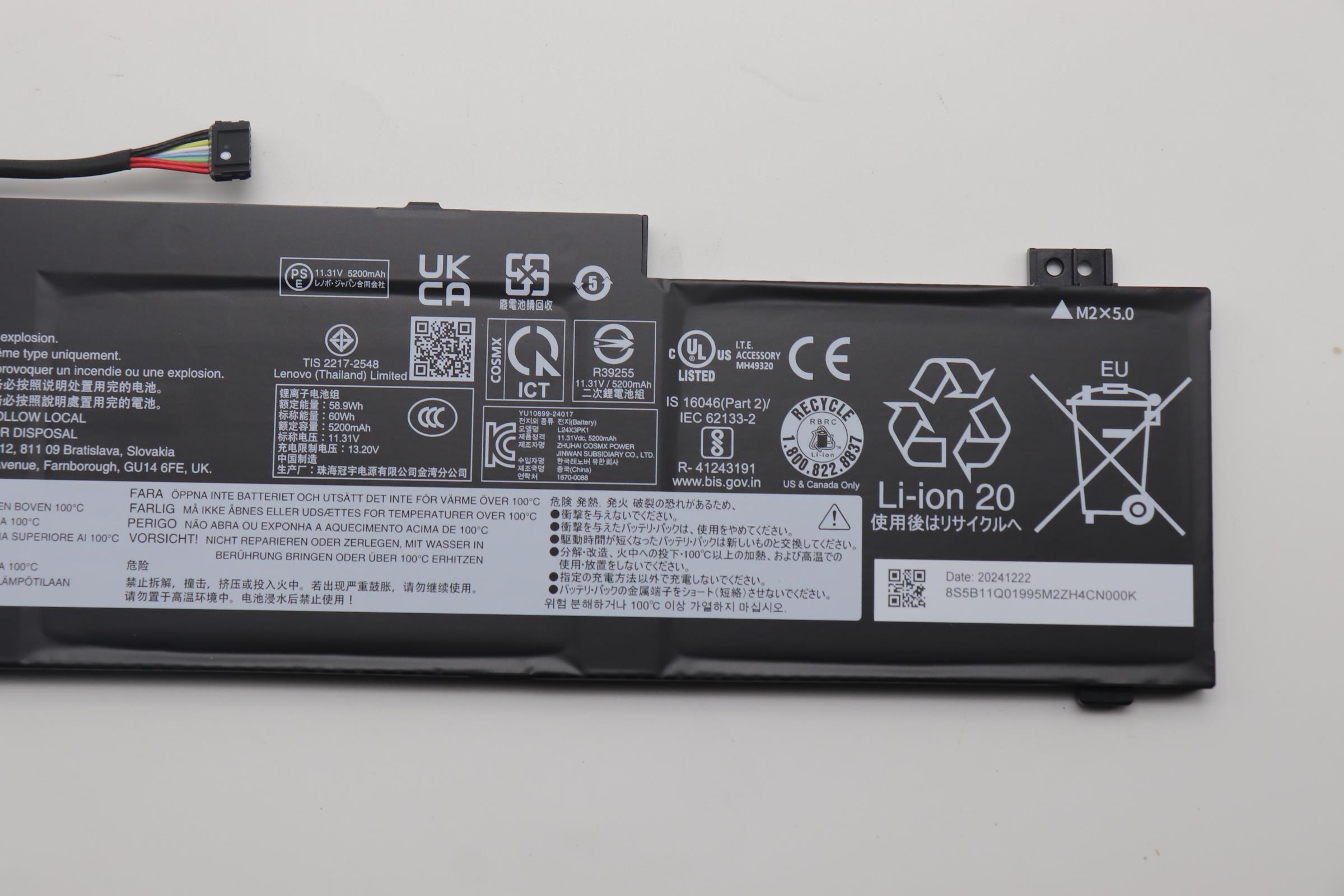 5B11Q01995 - Original Lenovo Battery 3cell 60Wh 11.31V L24X3PK1 CM/C