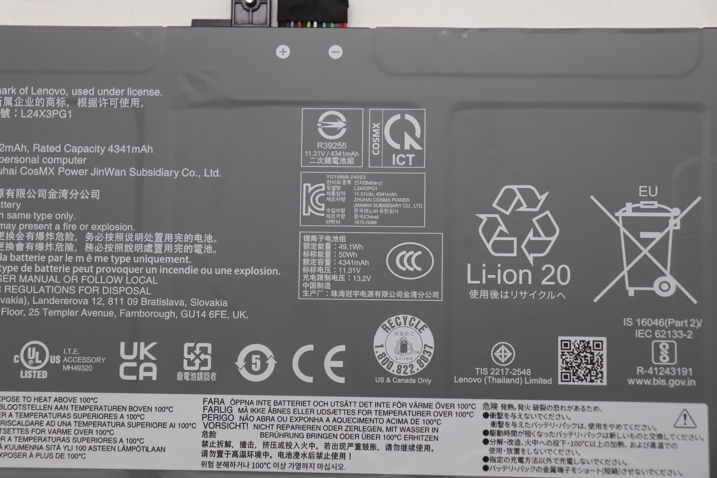 5B11Q37012 - Original Lenovo Battery 3cell 50Wh 11.31V L24X3PG1 CM/C