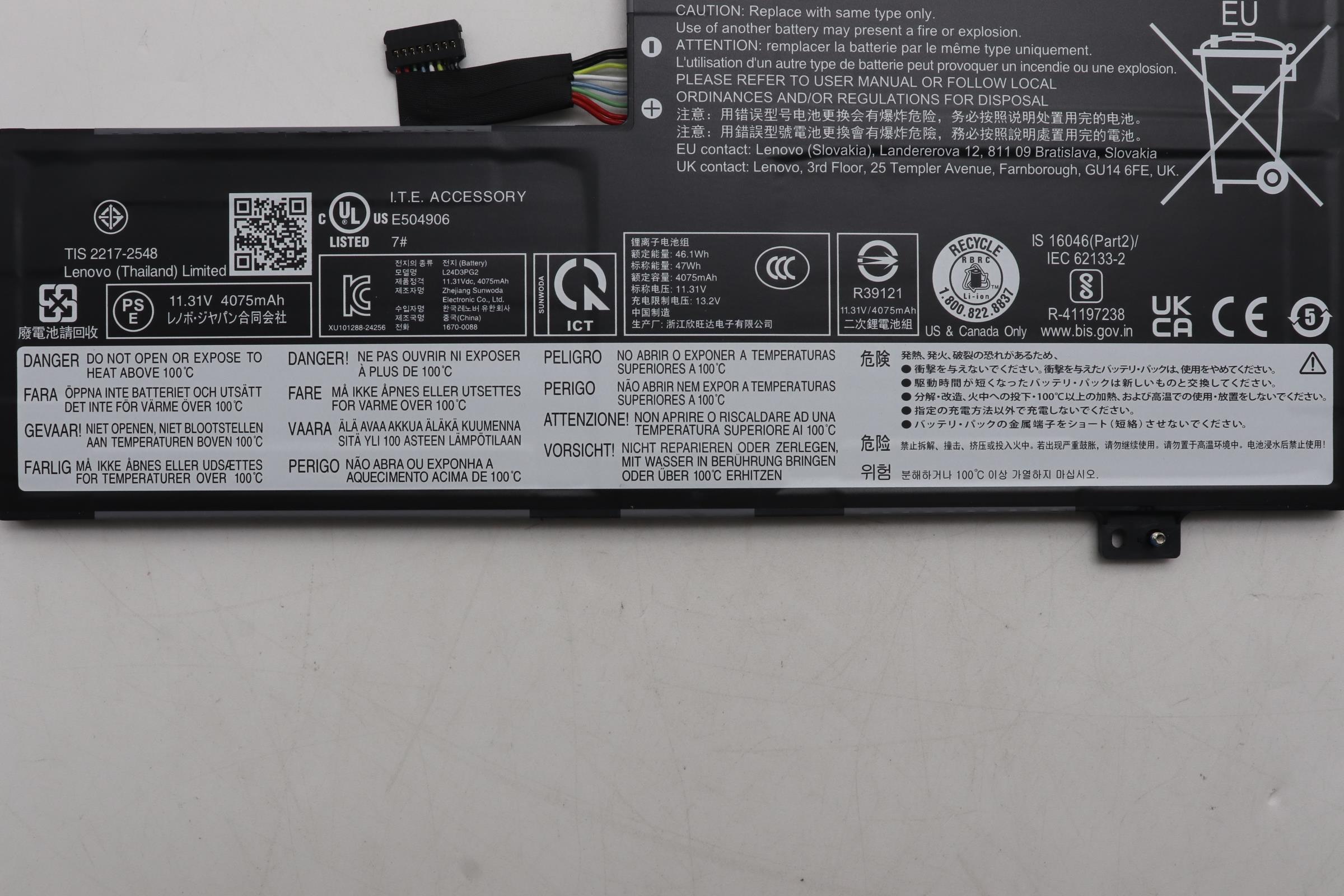 5B11Q37250 - Original Lenovo Battery 3cell 47Wh 11.31V L24D3PG2 SD/A