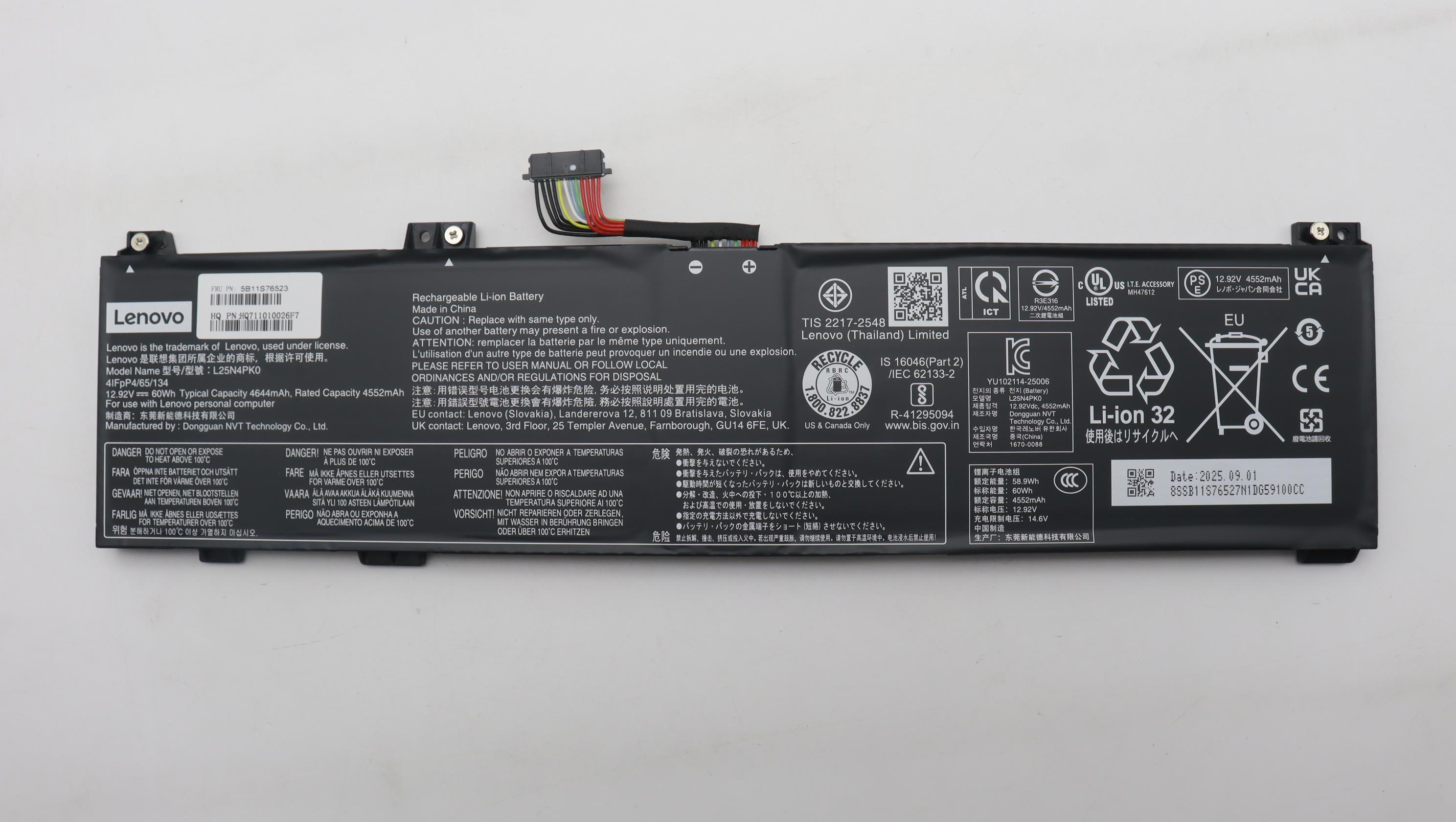 5B11S76523 - Original Lenovo Battery 4cell 60Wh 12.92V L25N4PK0 NT/A
