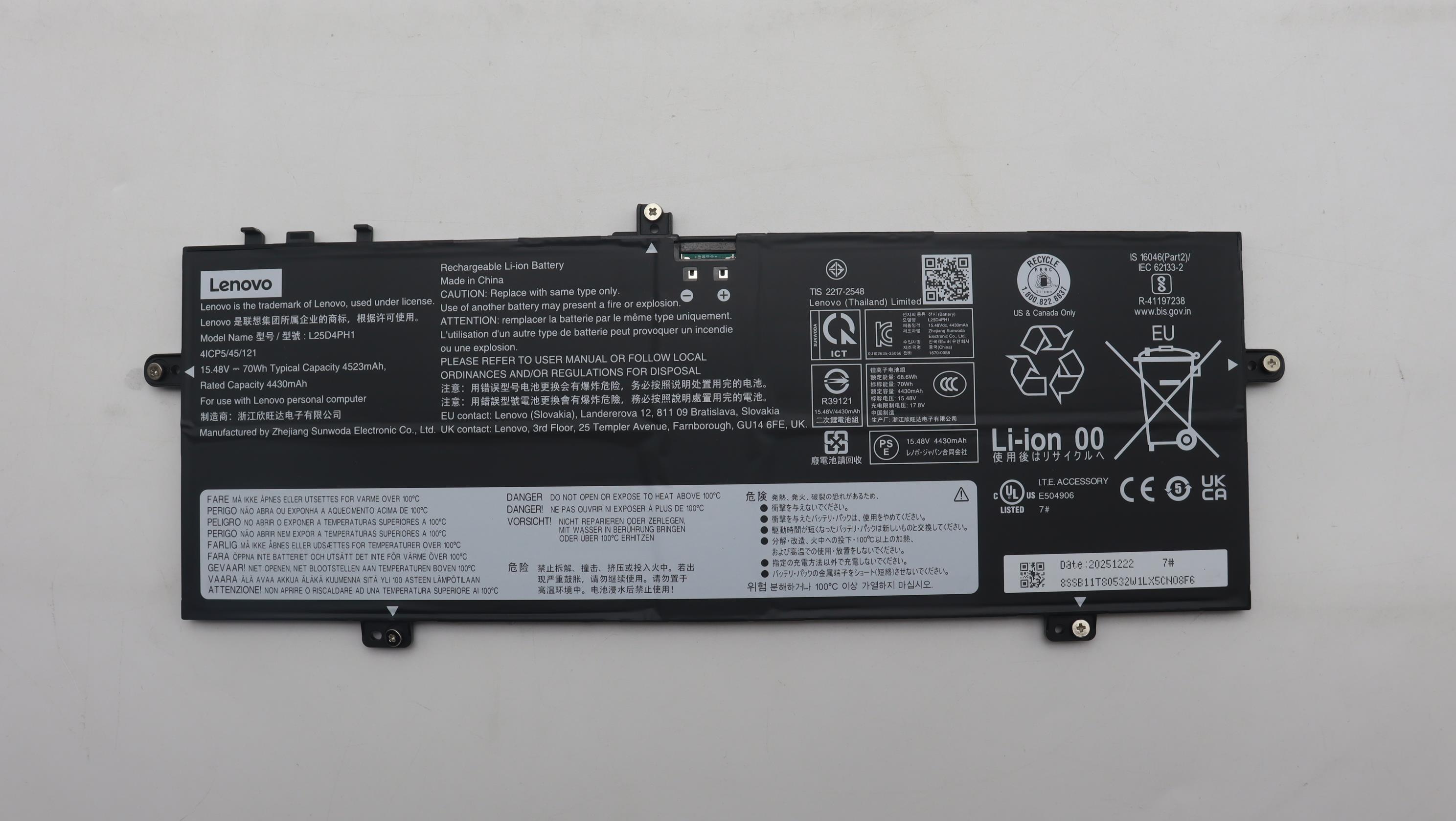 5B11T80531 - Original Lenovo Battery 4cell 70Wh 15.48V L25D4PH1 SD/W