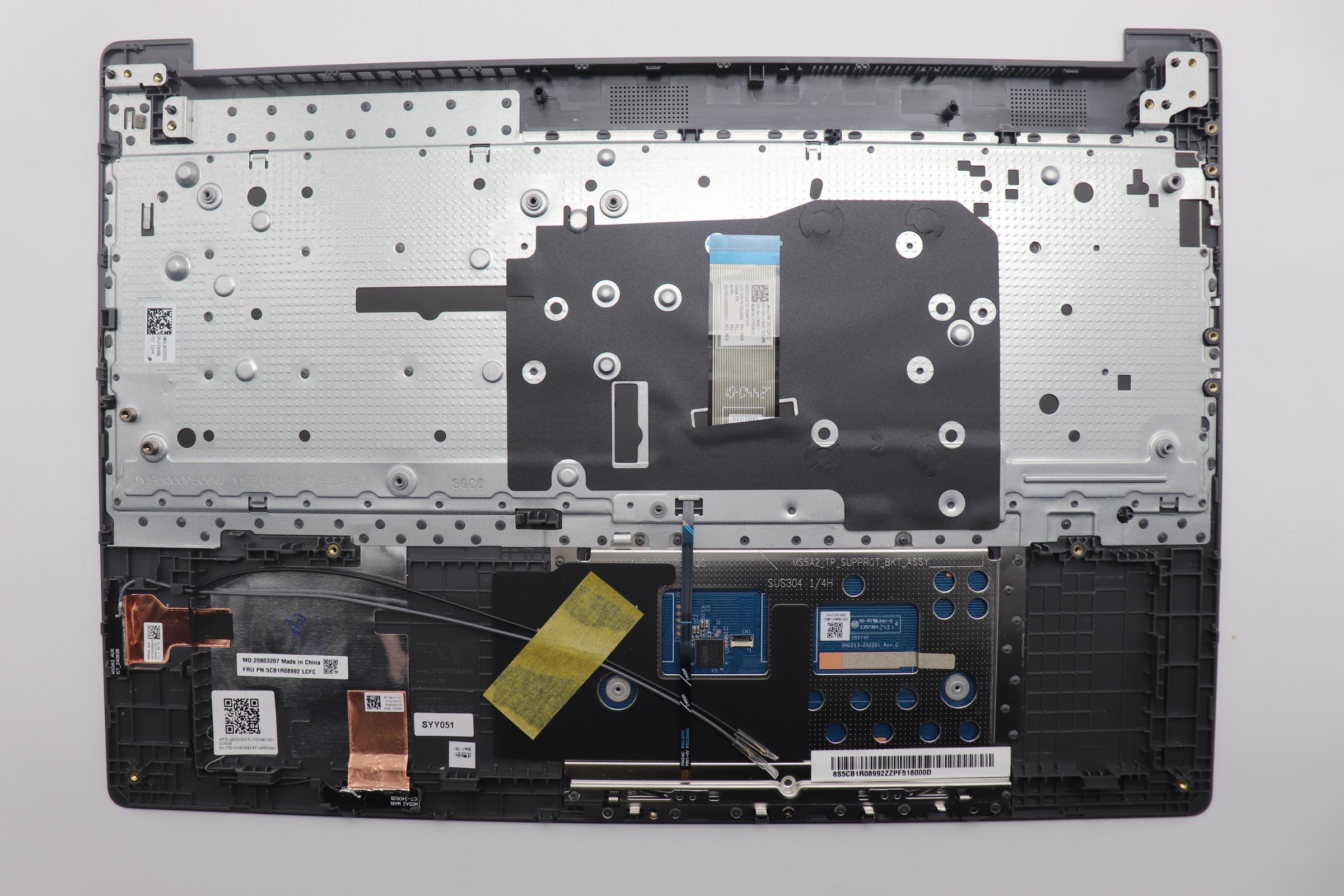 5CB1R08992 - Original Lenovo Keyboard with Upper Cover (Palmrest), English, Luna Grey, Backlight