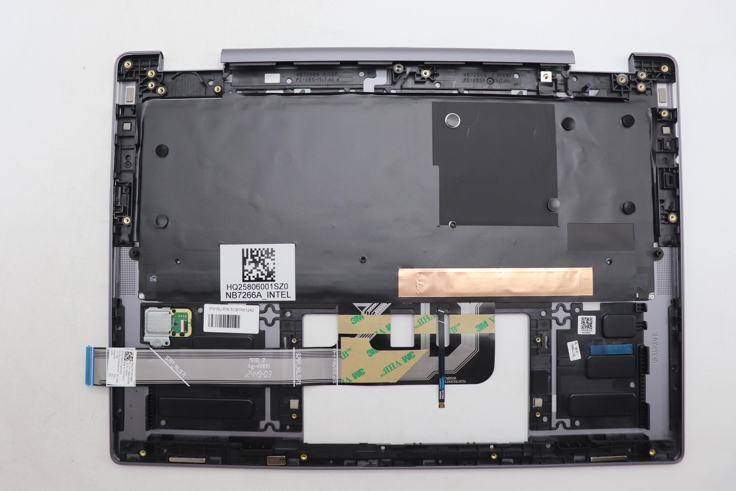 5CB1R61242 - Original Lenovo Keyboard with Upper Cover (Palmrest), English, Luna Grey, FingerPrint, Puresight Logo