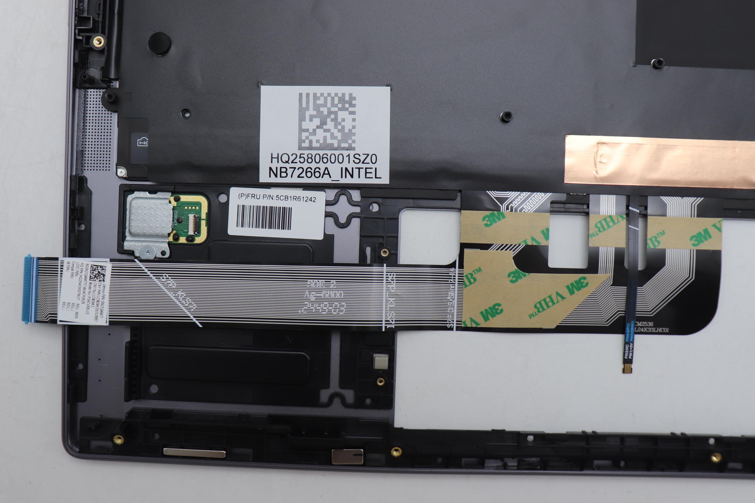 5CB1R61242 - Original Lenovo Keyboard with Upper Cover (Palmrest), English, Luna Grey, FingerPrint, Puresight Logo