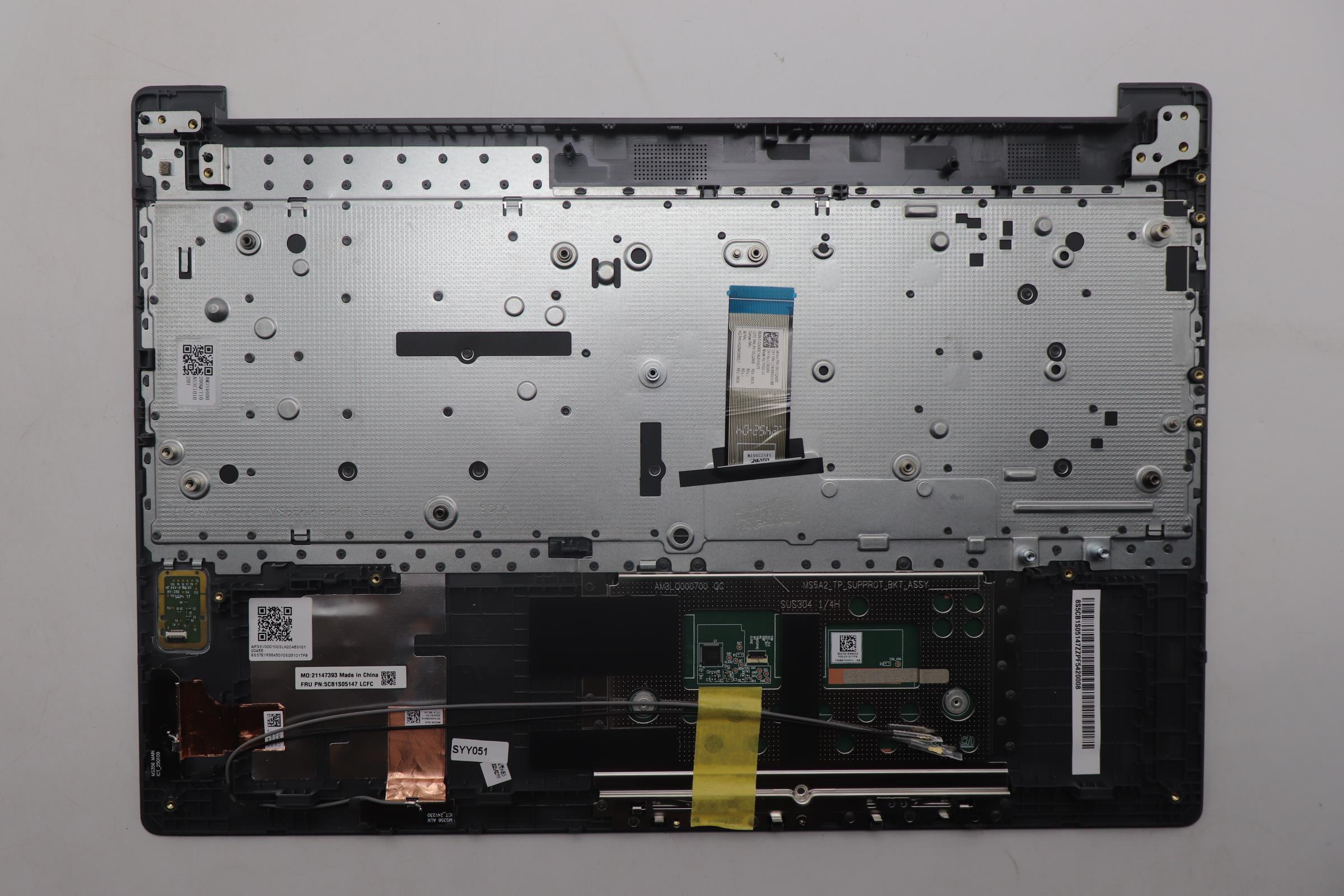 5CB1S05147 - Original Lenovo Keyboard with Upper Cover (Palmrest), English, Luna Grey, Non_Backlight, FingerPrint