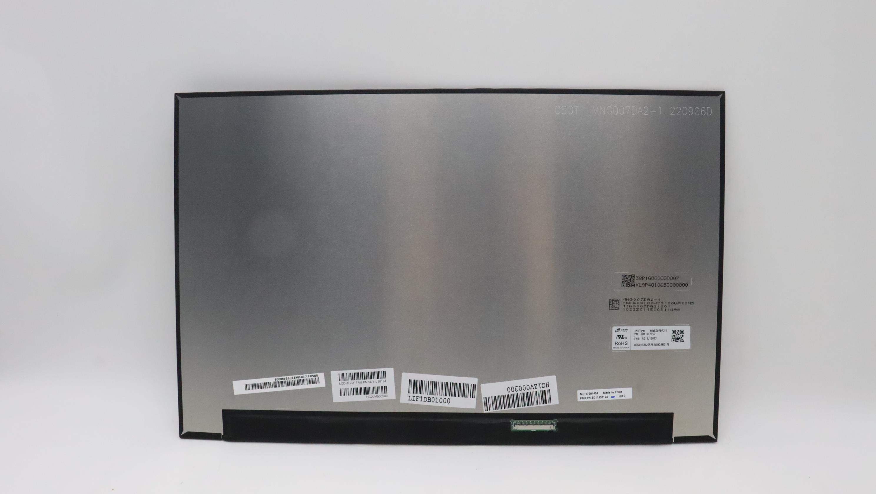 Lenovo Part  Original Lenovo LCD Assembly, 16", WQXGA, Non-Touch, Anti-Glare, IPS, 500nit, 100%sRGB, MNG007DA2-1 16WQX Colour Calibration