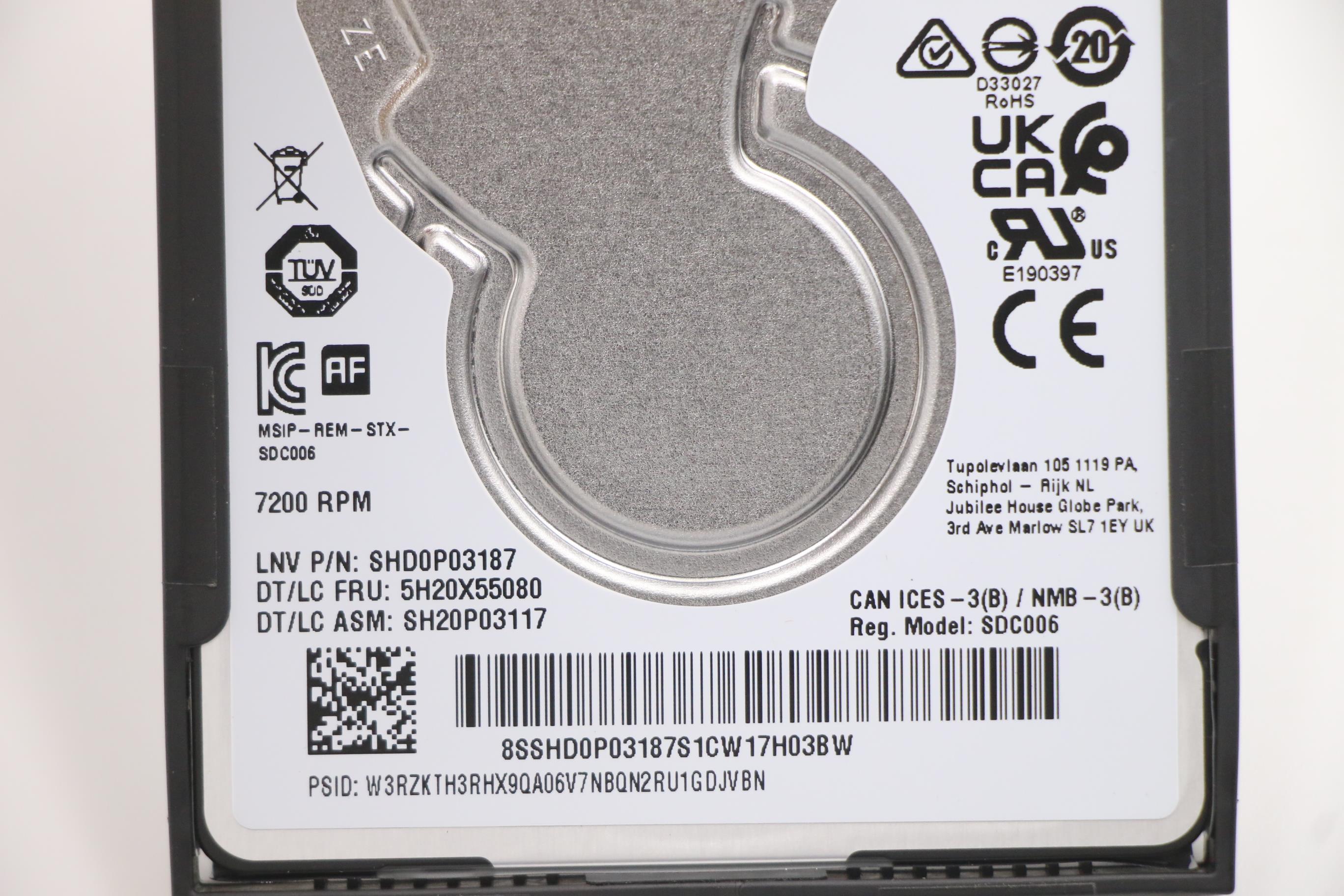 5H20X55089 - Original Lenovo Disk Tray-CS15B Drive FRU 7200RPM 1TB 7mm 6Gb/s SMR ST