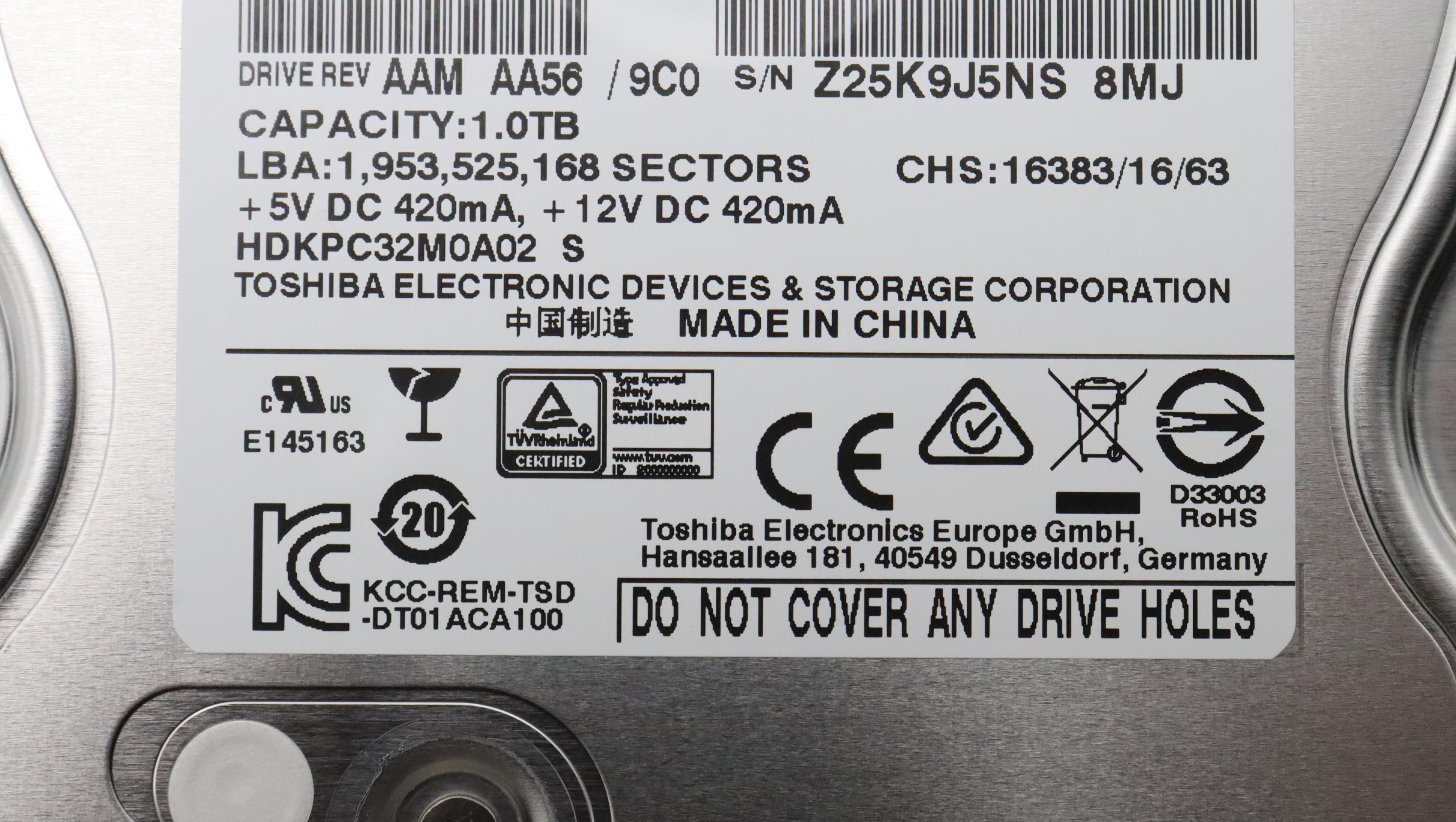Lenovo Part  Original Lenovo HDD_ASM FRU Toshiba 3.5'' 7200 Mars 1T