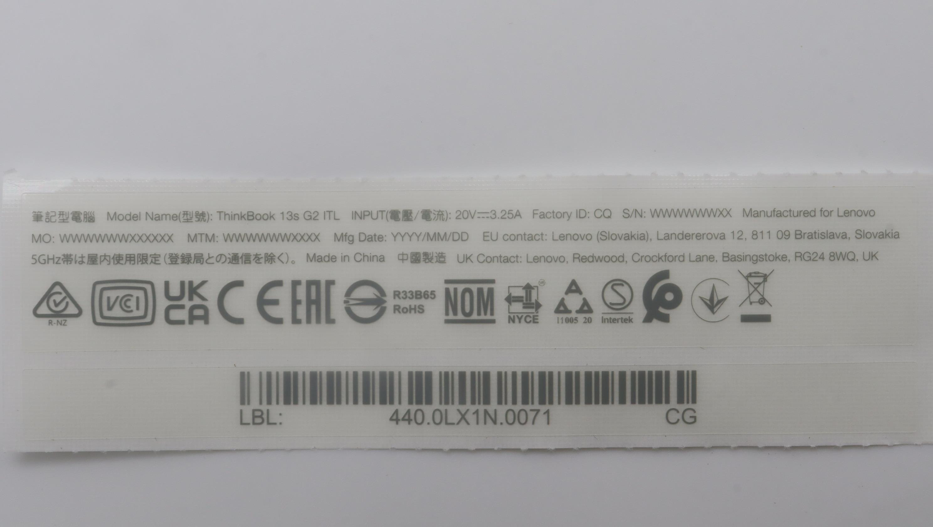 5L10W35117 - Original Lenovo LABEL W 20V9 GEO KIT