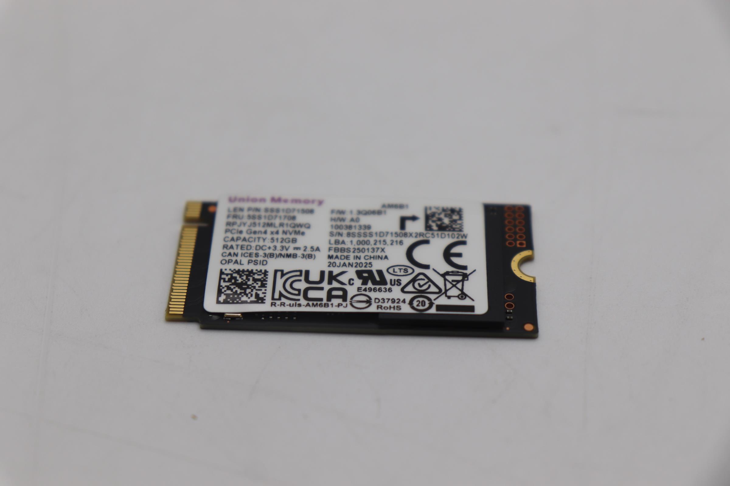 5SS1D71708 - Original Lenovo SSD ASM 512G, M.2, 2242, LTS, PCIe4x4, UM, OP