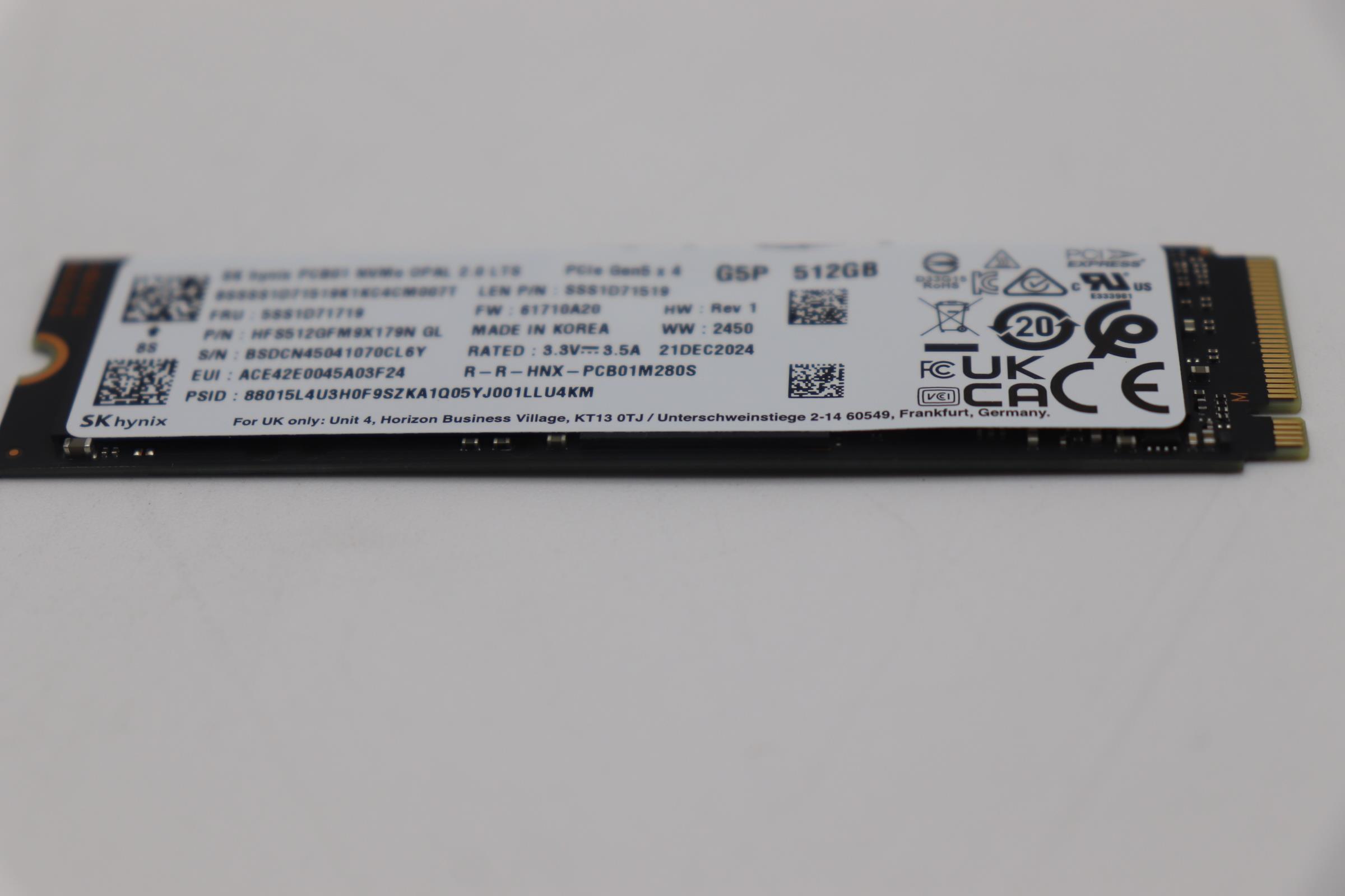 5SS1D71719 - Original Lenovo SSD_ASM 512G,M.2,2280,PCIe5x4,SKH,OPAL