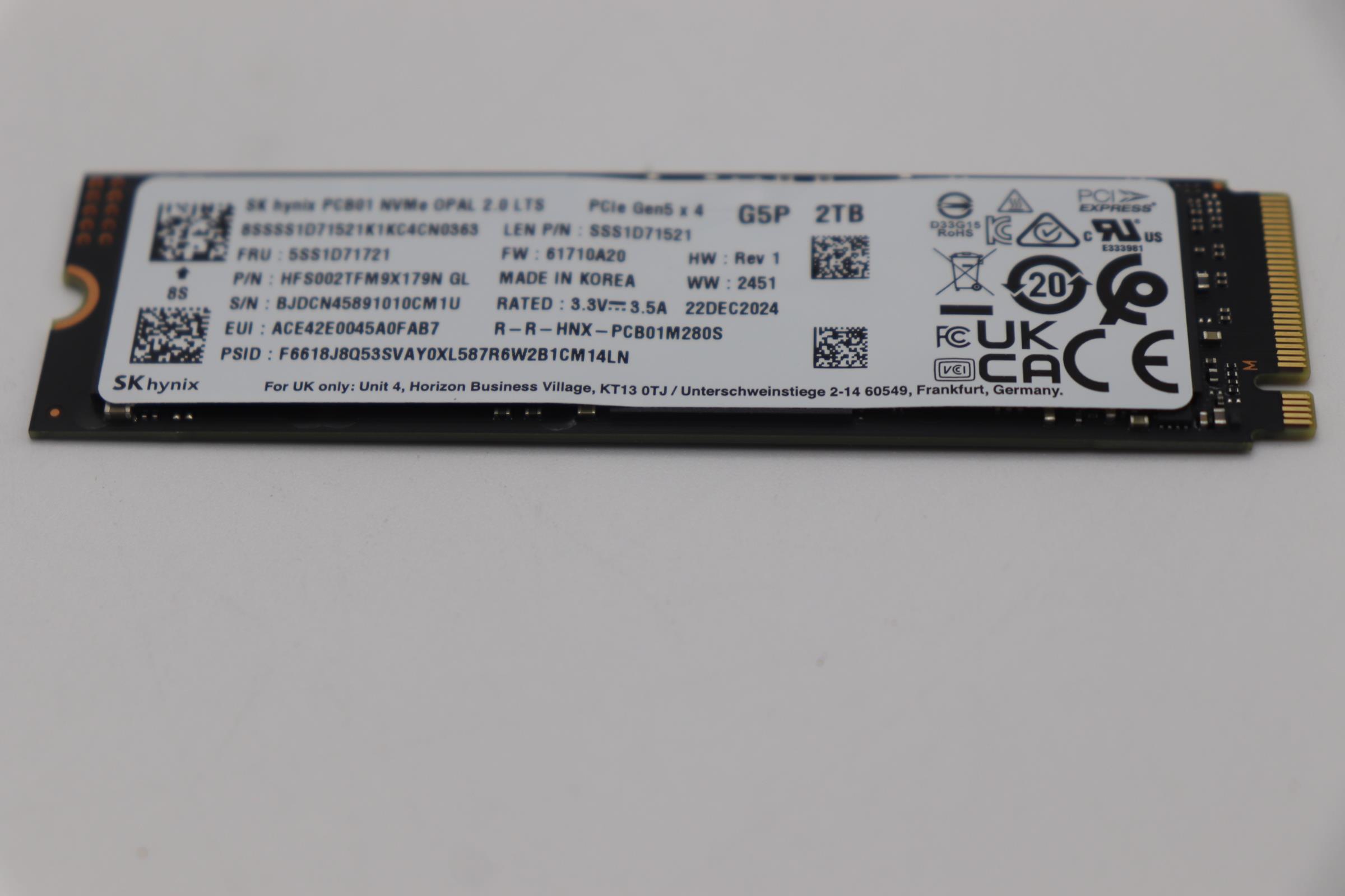 5SS1D71721 - Original Lenovo SSD_ASM 2TB,M.2,2280,PCIe5x4,SKH,OPAL