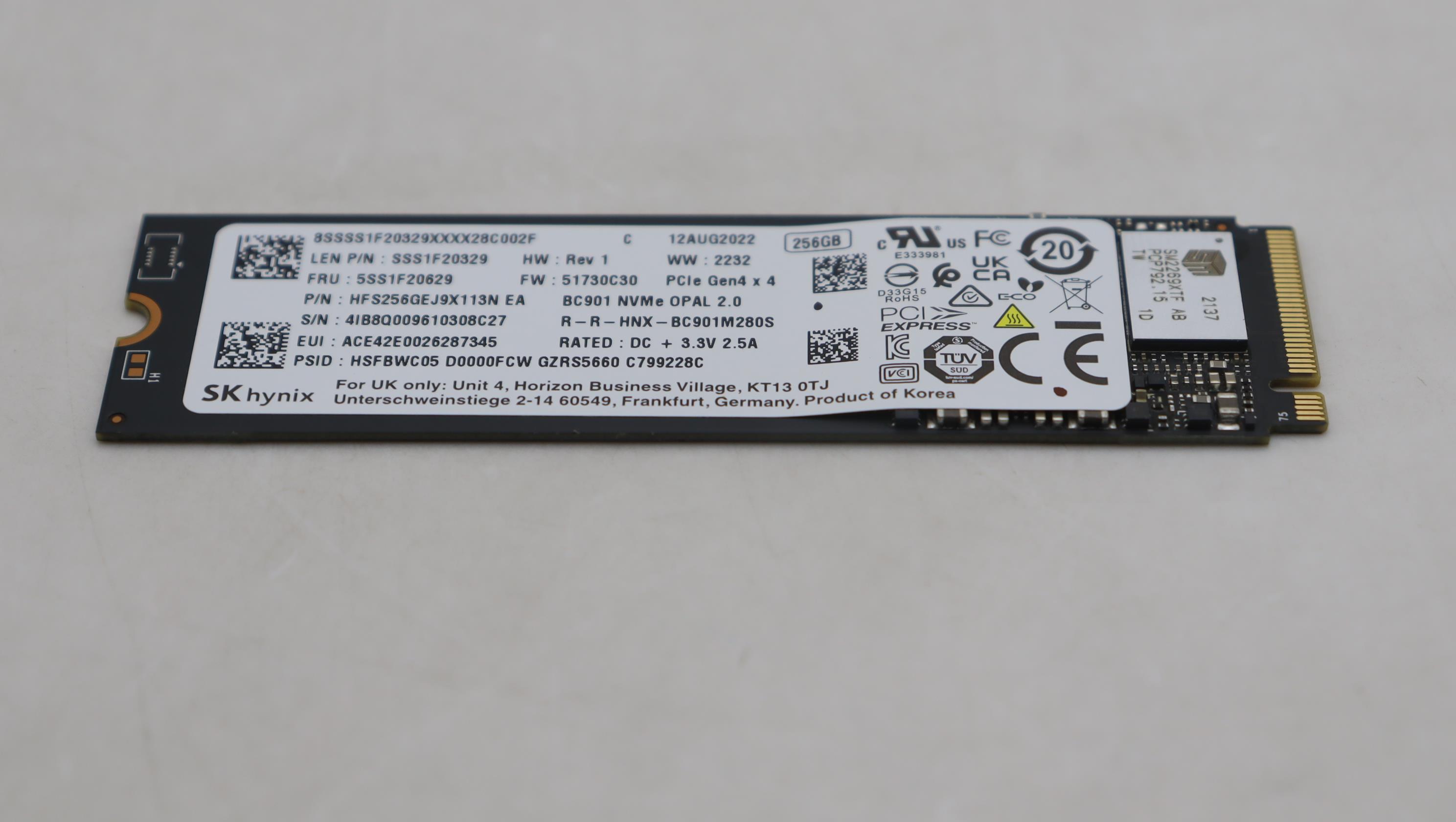 5SS1F20629 - Original Lenovo SSD_ASM 256G,M.2,2280,PCIe4x4,SKH,OP