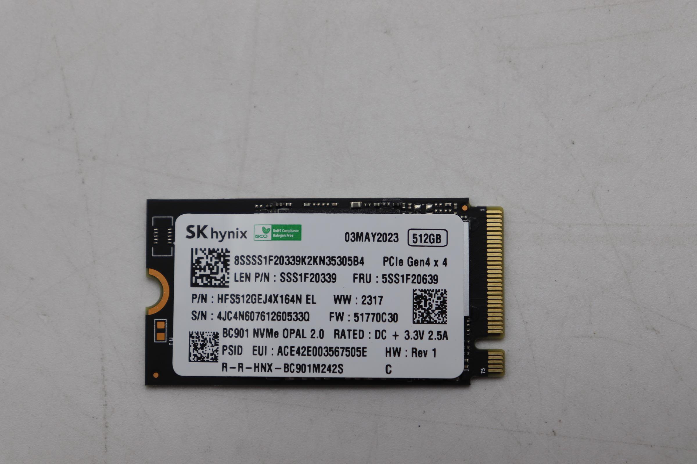 5SS1F20639 - Original Lenovo SSD_ASM 512G,M.2,2242,PCIe4x4,SKH,OP,LTS