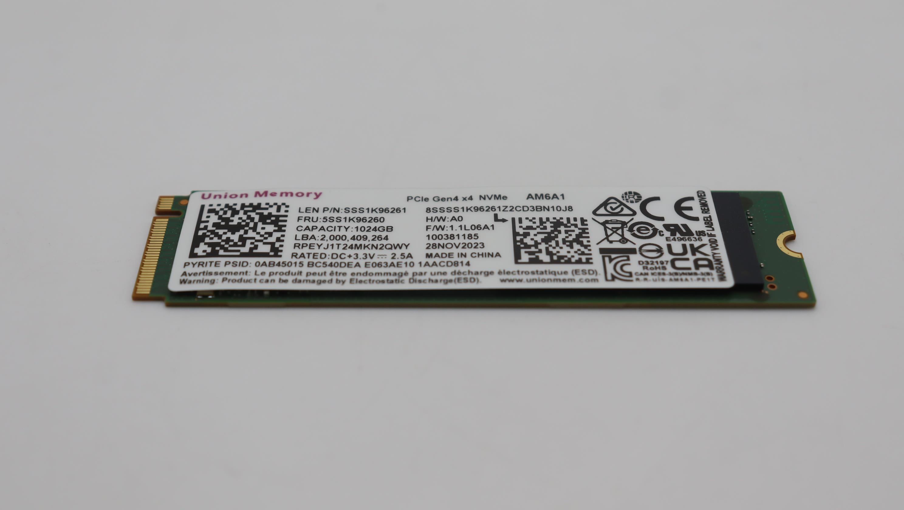 5SS1K96260 - Original Lenovo SSD UM AM6A1 1T 2280 PCIe G4V x4
