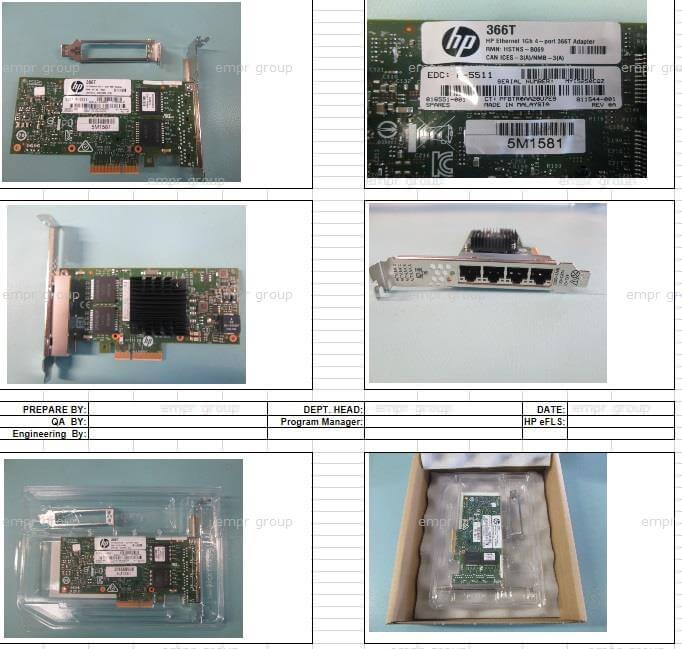 HPE Part  HPE Ethernet 1GB 4-PORT 366T Adapter I350-T4V2 <br/><b>Option equivalent: 811546-B21</b>