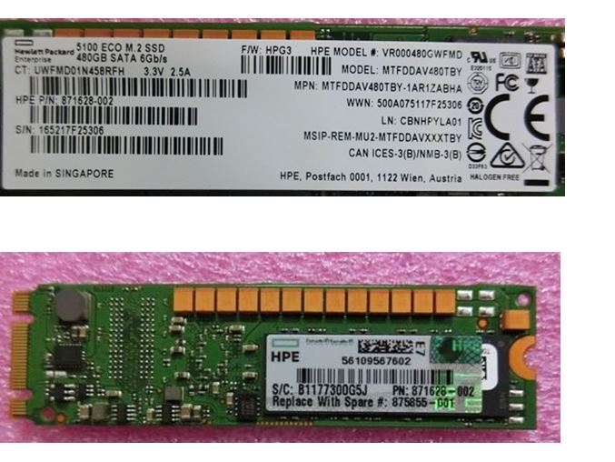 HPE Part 875855-001 HPE 480GB SATA 6G Read Intensive M.2 2280 DS SSD. <br/><b>Option equivalent: 875498-B21</b>