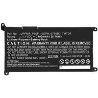 Battery for Dell JPFMR, 38.76Wh 3400mAh ..